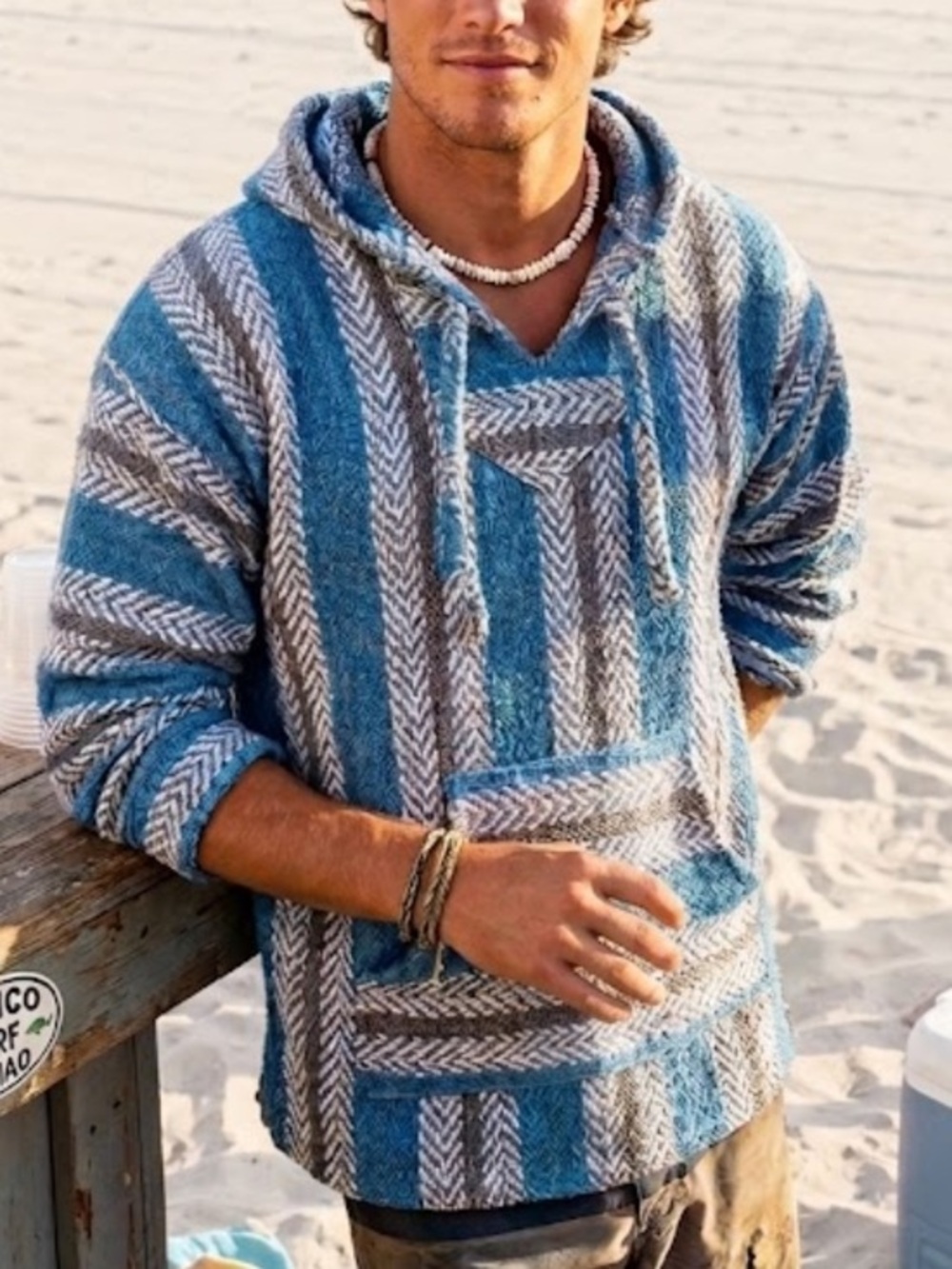 🐠Baja Joe XL Pullover Hoodie Blue White Mexico Surf Nomad Style